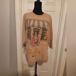 Chic Tan Graphic Sweater with Fashion Illustration